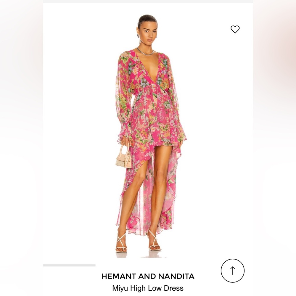 HEMANT & NANDITA Pink Floral High Low Dress